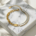 Crystal Baguette and Plate Link Bracelets in Gold and Silver Tone view 4