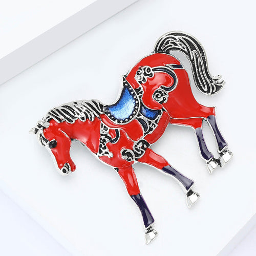Enamel Horse Brooch displayed at an angle