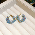 Purple And Blue Stone Chip Pearl Hoop Stud Earrings view 7