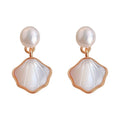 White Pearl Top And Gold Edged Shell Shape Drop Stud Earrings view 5