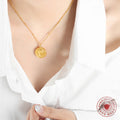 Round Wave Coin Pendant Necklace Gold or Steel Tone view 3