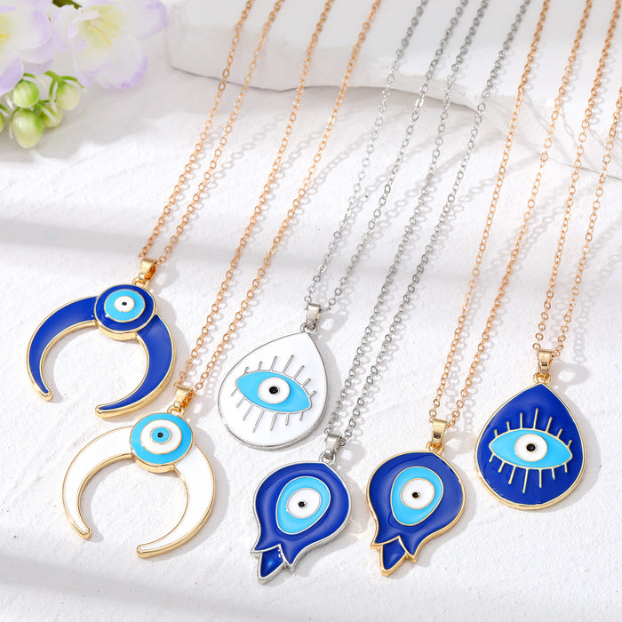 Gold and Silver Tone Enamel Evil Eye Pendant Necklaces