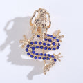 Gold Chinese Dragon Brooch Rhinestone Green Blue Red view 7