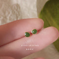 Gold Tone Mini Olive Green Heart Shape Stud Earrings For Women view 1