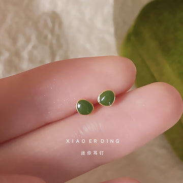 Mini Olive Green Heart Stud Earrings with Gold Tone Border