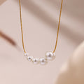 Gold Stainless Steel Graduated Shell Bead Pearl Necklace view 4