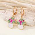 Gold Tone Enamel Flower Mushroom Huggie Drop Earrings in Six Colors view 11