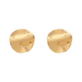 Gold Tone Hammered Round Disc Oversized Stud Earrings view 5