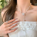 Crystal Flower and Pearl Y Drop Necklace Fashion Jewelry view 1