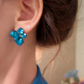 Blue Faceted Crystal Cluster Stud Earrings Fashion Jewelry view 3