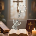 Silver Tone Filigree Angel Keychain With Split Ring view 3