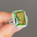 Silver Olive Green Emerald Cut Halo CZ Ring Sizes 6-10 view 2