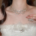 Multi Layer Rhinestone Bib Necklace Flower Hook Earring Sets view 2