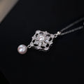Silver Tone Crystal Diamond Flower and Faux Pearl Pendant Necklace view 6