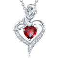 Silver Tone Rose Heart Red Stone Pendant Necklace Pave Frame view 1