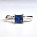 White Gold Blue Princess Cut Twist Band Ring Sizes 6-10 view 2
