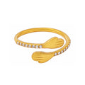 Gold Stainless Steel Hugging Hands Open Ring With Zircon view 5
