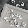 Silver Thick Teardrop Crescent Stud Earrings Matching Pair Style view 3