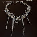 Silver Star Rhinestone Fringe Choker Necklace One Style view 6