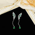 Silver Wing Drop Earrings Green Clear Teardrop Chain Styles view 3