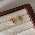 Gold Mini Oval Bean Stud Earrings Polished Geometric Dome view 3