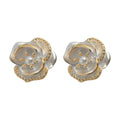 Pearl White Camellia Flower Pavé Crystal Stud Earrings view 5
