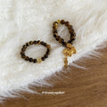 Tiger Eye Coin Horse Elastic Bead Ring Coffee Gold view 4