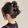 Black Acrylic Bow Red Polka Star Button Claw Hair Clip view 3