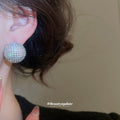 Silver Tone Pavé Crystal Sphere Stud Earrings With Grid Texture view 3