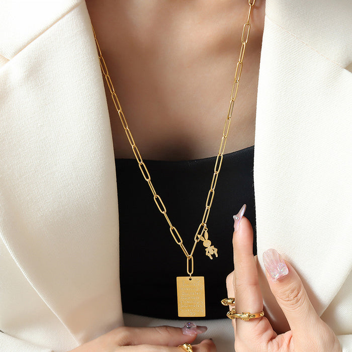 Long Paperclip Necklace Soul Mate Tag Rabbit Charm