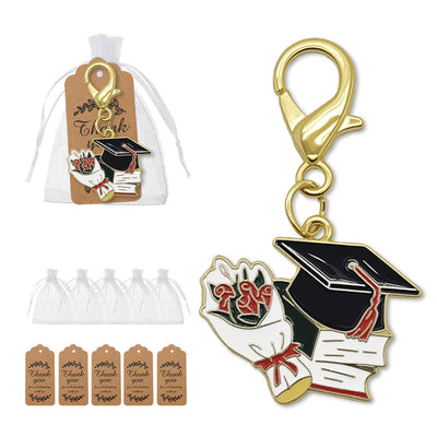 Grad cap books bouquet keychain with organza bags and kraft tags