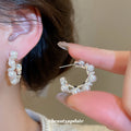 Silver Tone Pearl And Crystal C Hoop Stud Earrings view 4