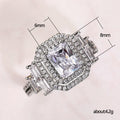 Silver-Tone Rectangular Halo Crystal Ring With Baguette Accents view 5