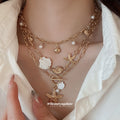 Layered Shell Starfish Pearl Paperclip Chain Necklace Three Piece view 1