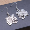 Cutout Tiger Head Drop Earrings in Two Antique Finishes view 2