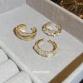 Gold Open Rings Cat Eye Bead Wave Bamboo and Crystal Cross view 2
