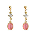 Gold Pink Cat Eye Drop Clear Crystal Earrings Matching Pair view 5