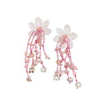 Pink Resin Flower Crystal Bead Tassel Earrings Necklace view 5