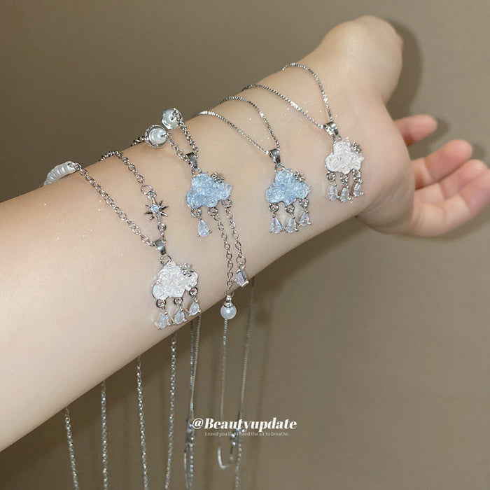 Cloud Pendant Necklace With Dangling Crystal Drops