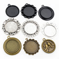 Assorted Round Ornate Cabochon Pendant Trays in Mixed Finishes view 1