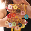 Resin Flower Doughnut Pendant Necklace And Hoop Earring Set view 3