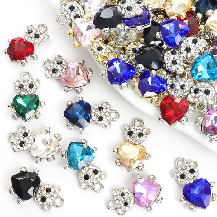 Crystal Heart Teddy Bear Jewelry Components For DIY Earrings And Bracelets Charms
