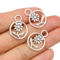 Round Frame Daisy Charms in Antique Silver for Jewelry Making view 5