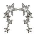 Silver Cascading Multi Star Drop Stud Earrings Clear CZ view 5