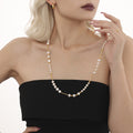 Long Gold Freshwater Pearl Station Necklace Stainless Steel Accents view 3
