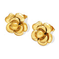 Bold Camellia Flower Stud Earrings Gold Steel Tone view 5