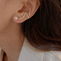 Crystal Line and Pearl Ear Cuff Stud Earrings With Metal Details view 3