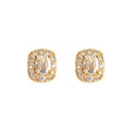 Gold Tone Clear Cushion Stone Double Halo Stud Earrings view 5