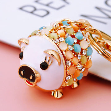 Jeweled Pig Keychains in Three Bead Palettes plus Assorted Color Option