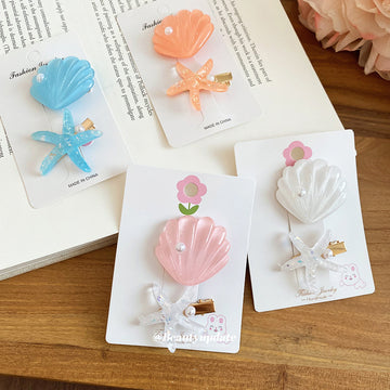 Glitter Resin Shell And Starfish Duck Bill Clip Sets